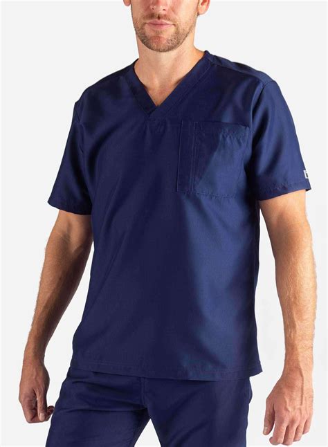 solid navy blue scrubs.